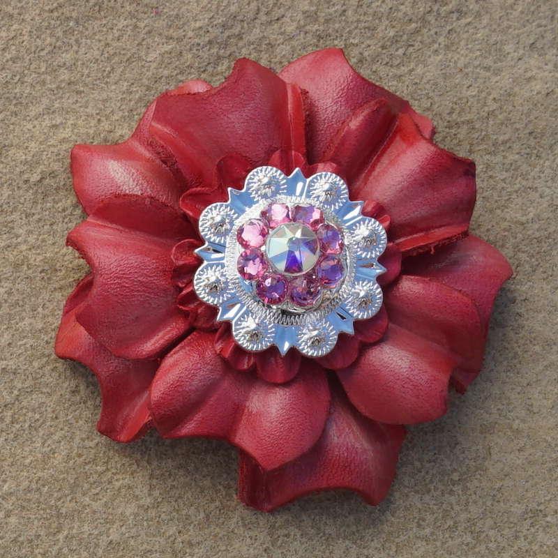 Pink Carnation Flower With Bright Silver Pink and AB 1" Concho