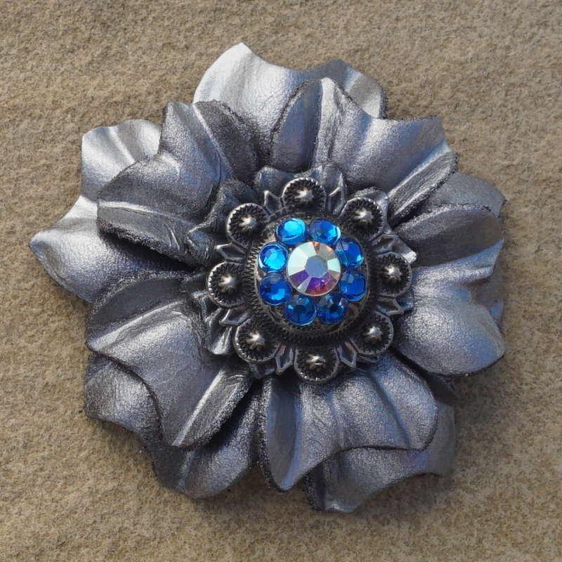 Silver Carnation Flower With Antique Silver Capri and AB 1" Concho