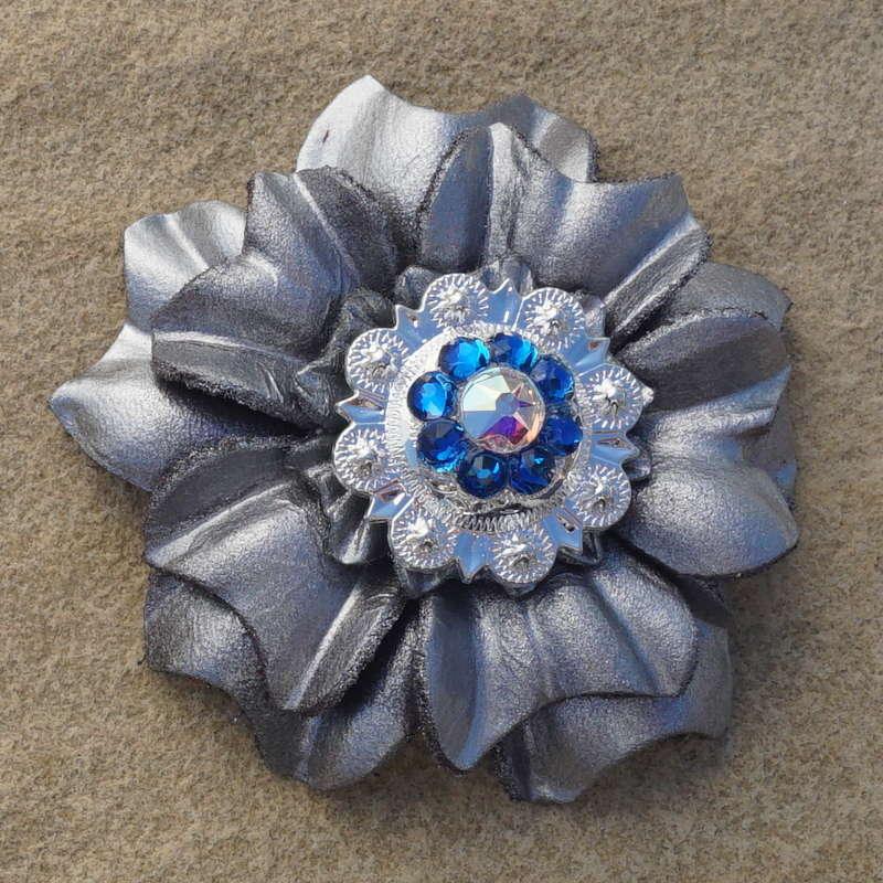 Silver Carnation Flower With Bright Silver Capri and AB 1" Concho