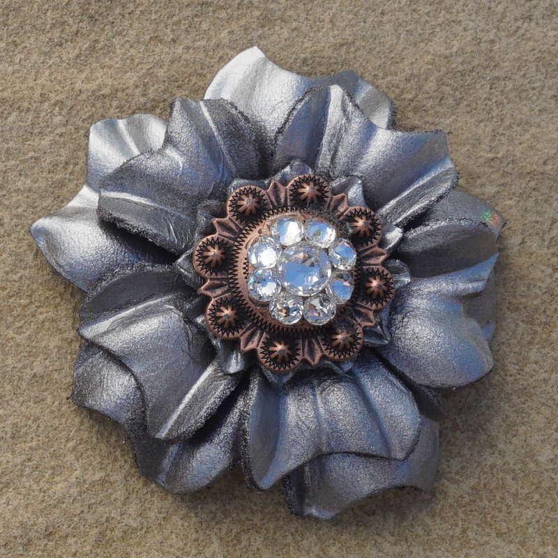 Silver Carnation Flower With Copper Clear 1" Concho