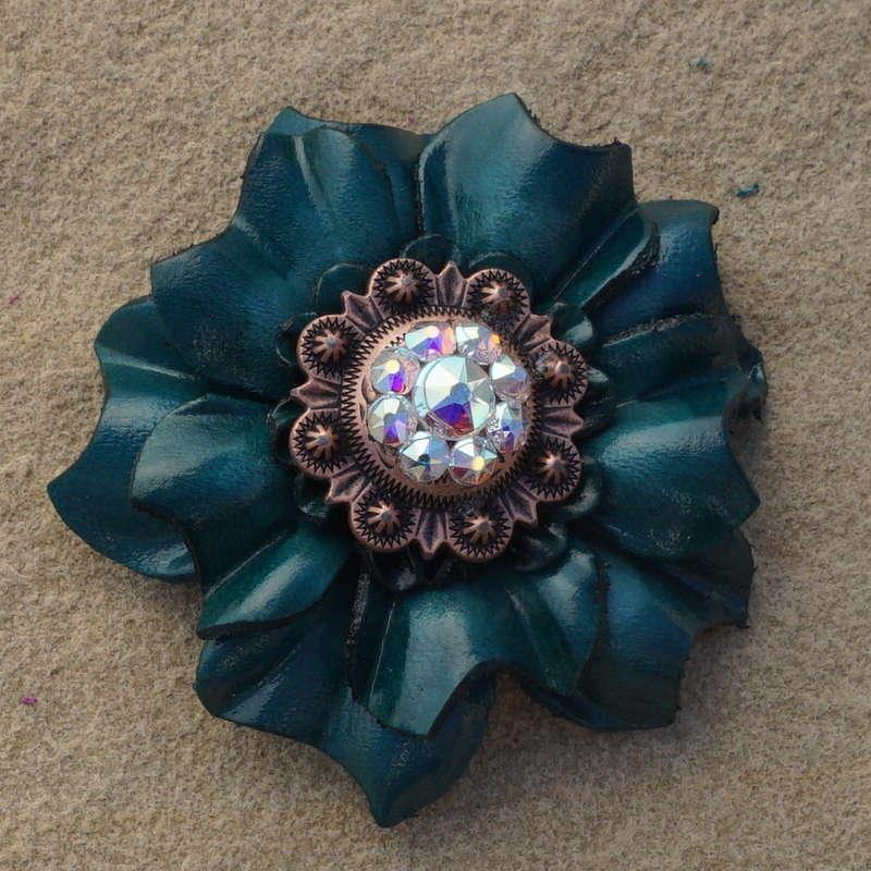 Teal Carnation Flower With Copper AB 1" Concho