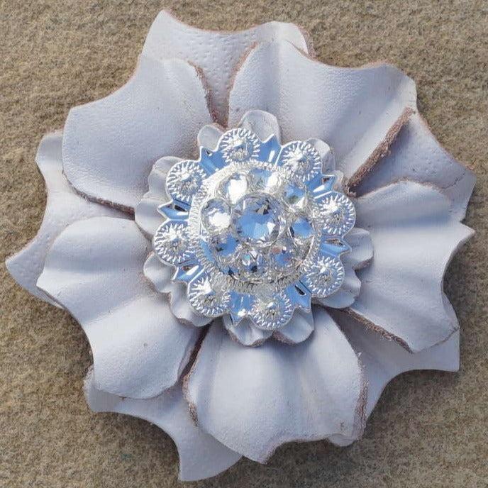 White Carnations Leather Flowers - 1" Crystal Conchos - Options