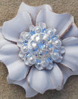 White Carnations Leather Flowers - 1" Crystal Conchos - Options