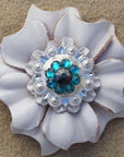 White Carnations Leather Flowers - 1" Crystal Conchos - Options