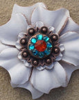 White Carnations Leather Flowers - 1" Crystal Conchos - Options