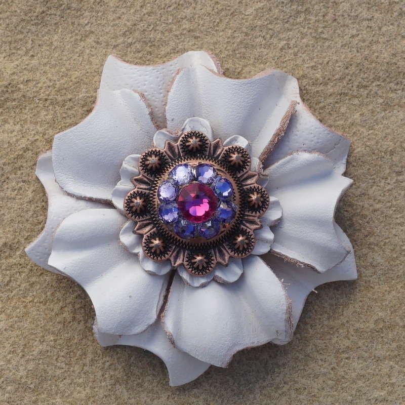 White Carnation Flower With Copper Fuchsia and Lilac 1" Concho