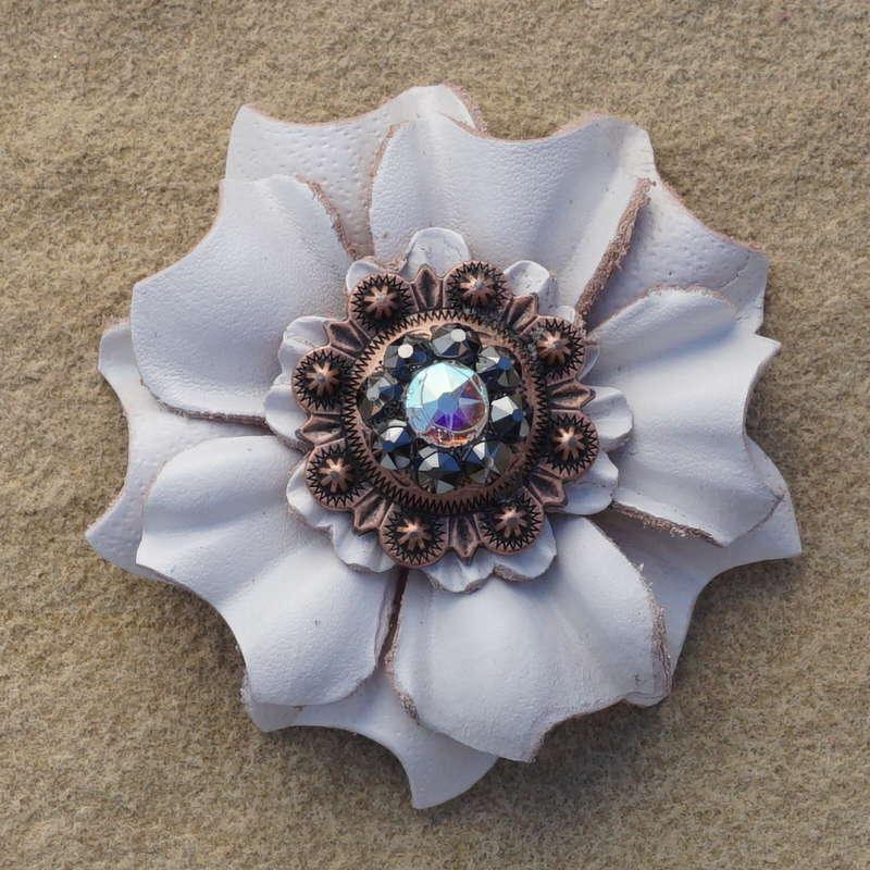 White Carnation Flower With Copper Jet and AB 1" Concho
