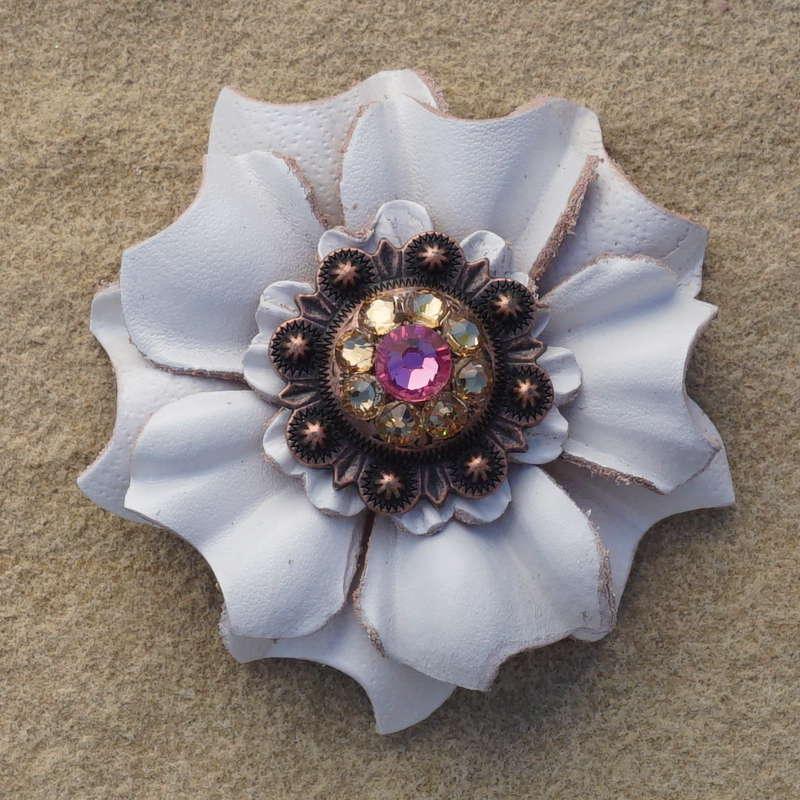 White Carnation Flower With Copper Pink and Champagne 1" Concho