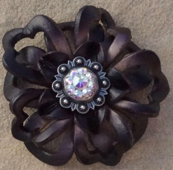 Black Lotus Flower With Antique Silver AB 1" Concho