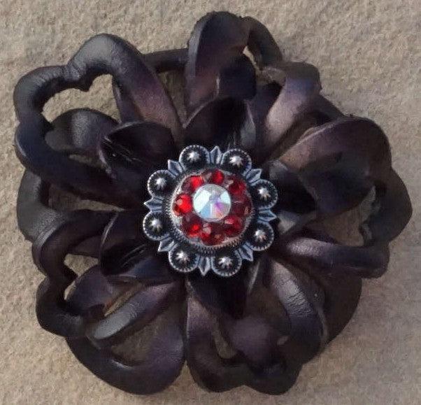Black Lotus Leather Flowers - 1" Crystal Conchos - Options