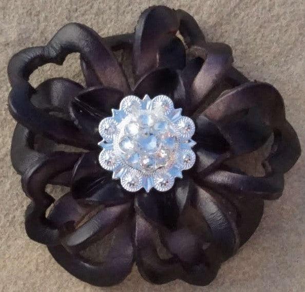 Black Lotus Flower With Bright Silver Clear 1" Concho