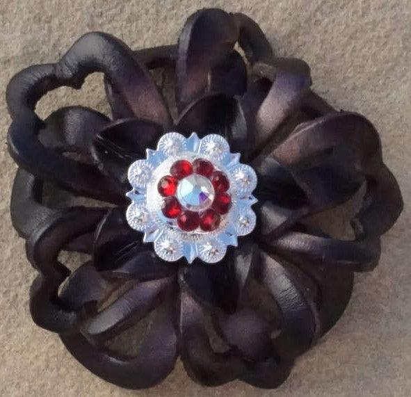 Black Lotus Leather Flowers - 1" Crystal Conchos - Options