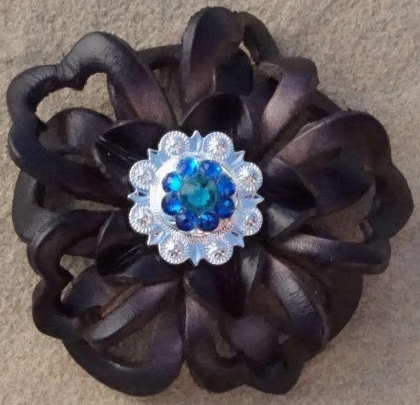 Black Lotus Leather Flowers - 1" Crystal Conchos - Options