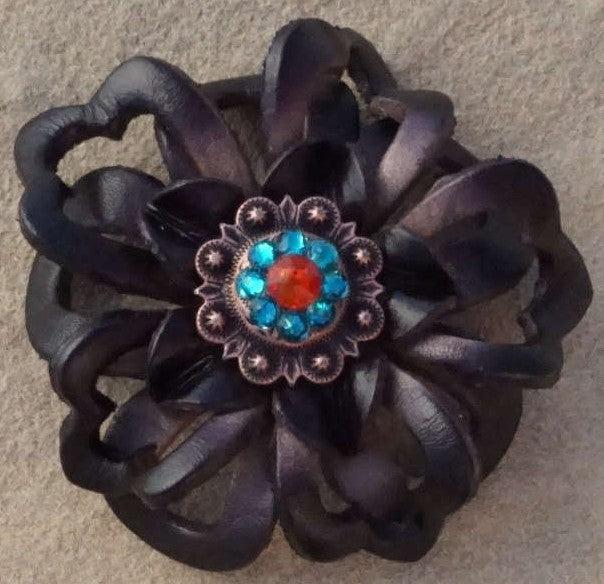 Black Lotus Leather Flowers - 1" Crystal Conchos - Options