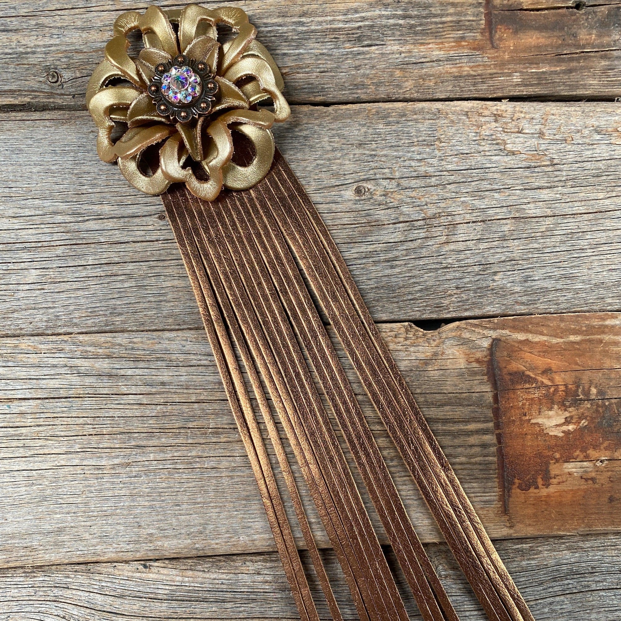 Leather Gold Lotus with Copper Fringe