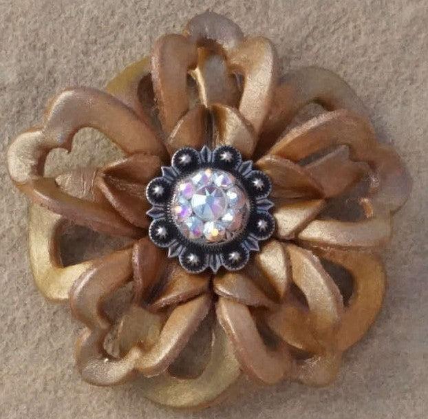 Gold Lotus Flower With Antique Silver AB 1" Concho
