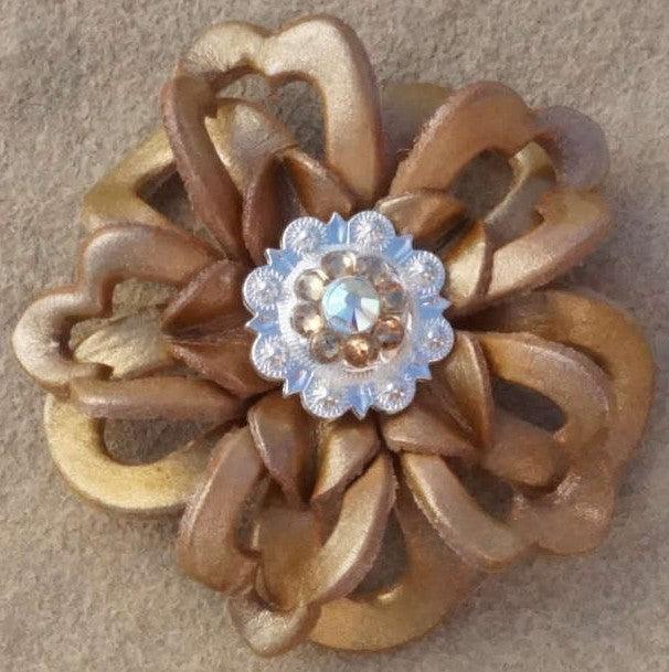 Gold Lotus Flower With Bright Silver Champagne and AB 1" Concho
