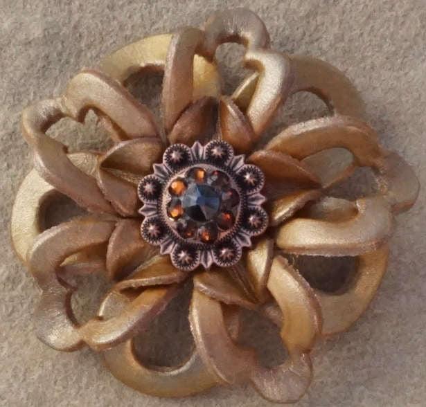 Gold Lotus Leather Flowers - 1" Crystal Conchos - Options