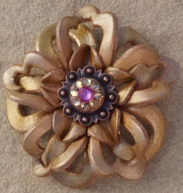 Gold Lotus Flower With Copper Pink and Champagne 1" Concho