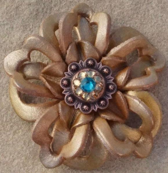 Gold Lotus Flower With Copper Teal and Champagne 1" Concho