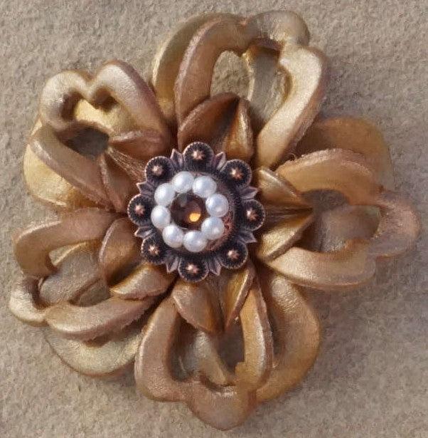 Gold Lotus Flower With Copper Topaz and Pearl 1" Concho