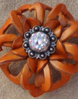 Orange Lotus Leather Flowers - 1" Crystal Conchos - Options