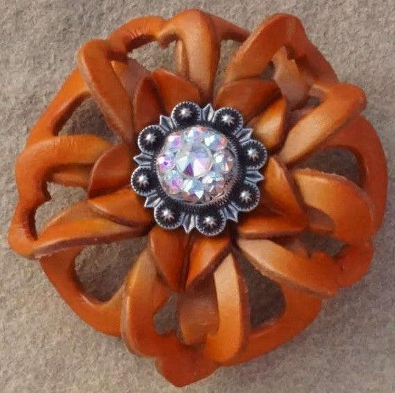 Orange Lotus Flower With Antique Silver AB 1" Concho