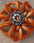 Orange Lotus Leather Flowers - 1" Crystal Conchos - Options