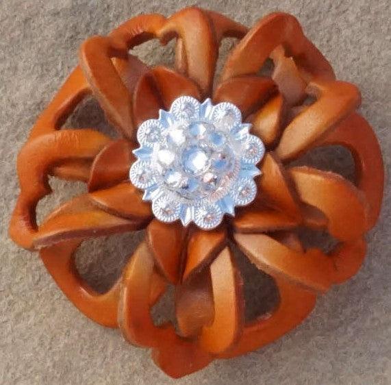 Orange Lotus Flower With Bright Silver Clear 1" Concho
