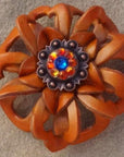 Orange Lotus Leather Flowers - 1" Crystal Conchos - Options