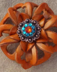 Orange Lotus Leather Flowers - 1" Crystal Conchos - Options