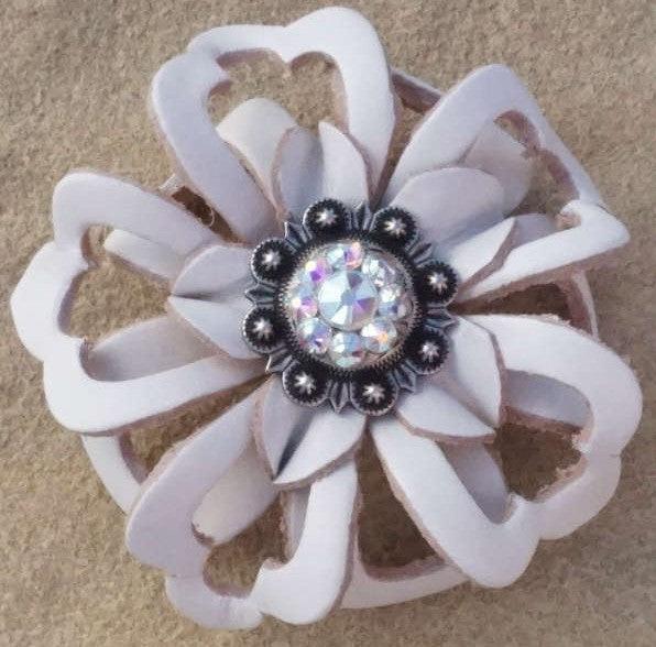 White Lotus Flower With Antique Silver AB 1" Concho