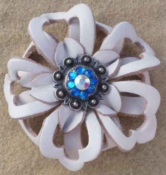 White Lotus Flower With Antique Silver Capri and AB 1" Concho
