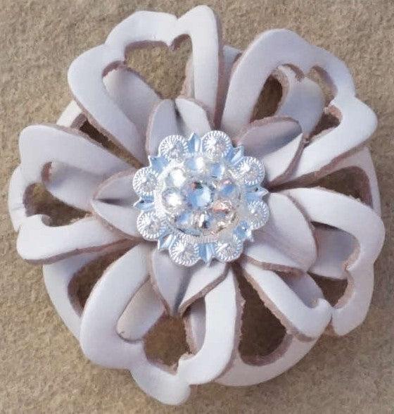 White Lotus Flower With Bright Silver Clear 1" Concho