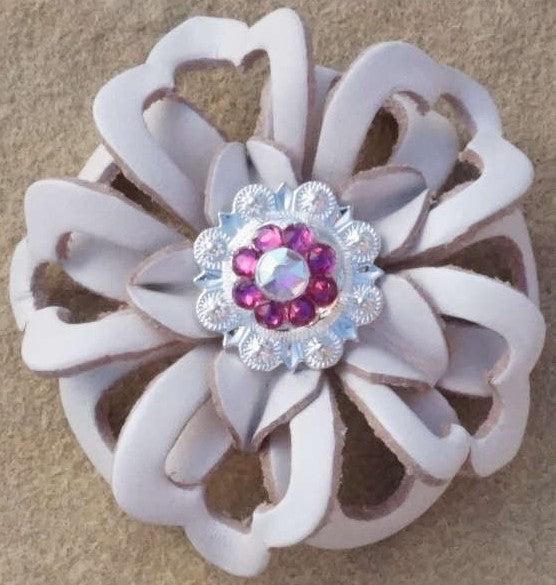 White Lotus Flower With Bright Silver Fuchsia and AB 1" Concho