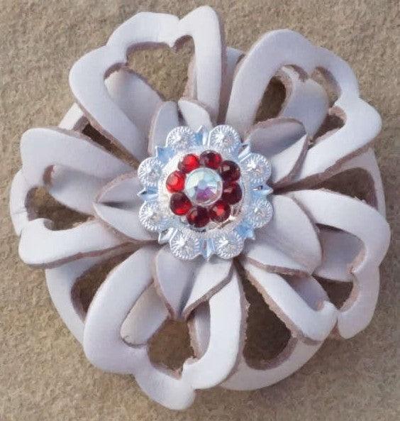 White Lotus Flower With Bright Silver Ruby and AB 1" Concho