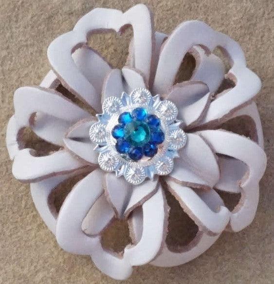 White Lotus Leather Flowers - 1" Crystal Conchos - Options