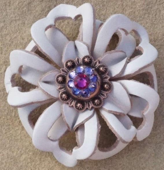 White Lotus Flower With Copper Fuchsia and Lilac 1" Concho