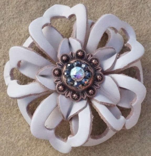 White Lotus Flower With Copper Jet and AB 1" Concho