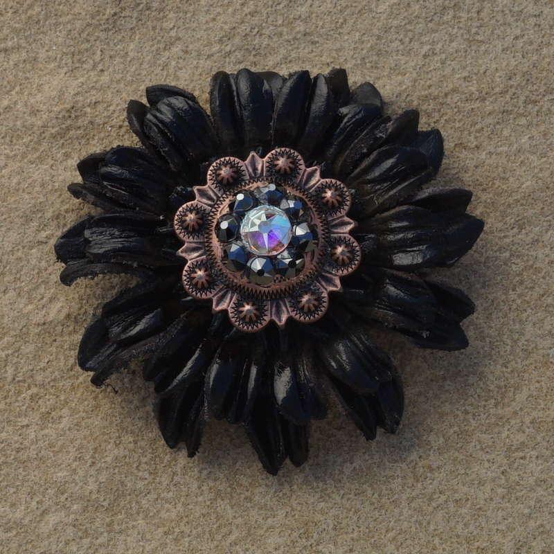 Black Daisy Flower With Copper Jet and AB 1" Concho