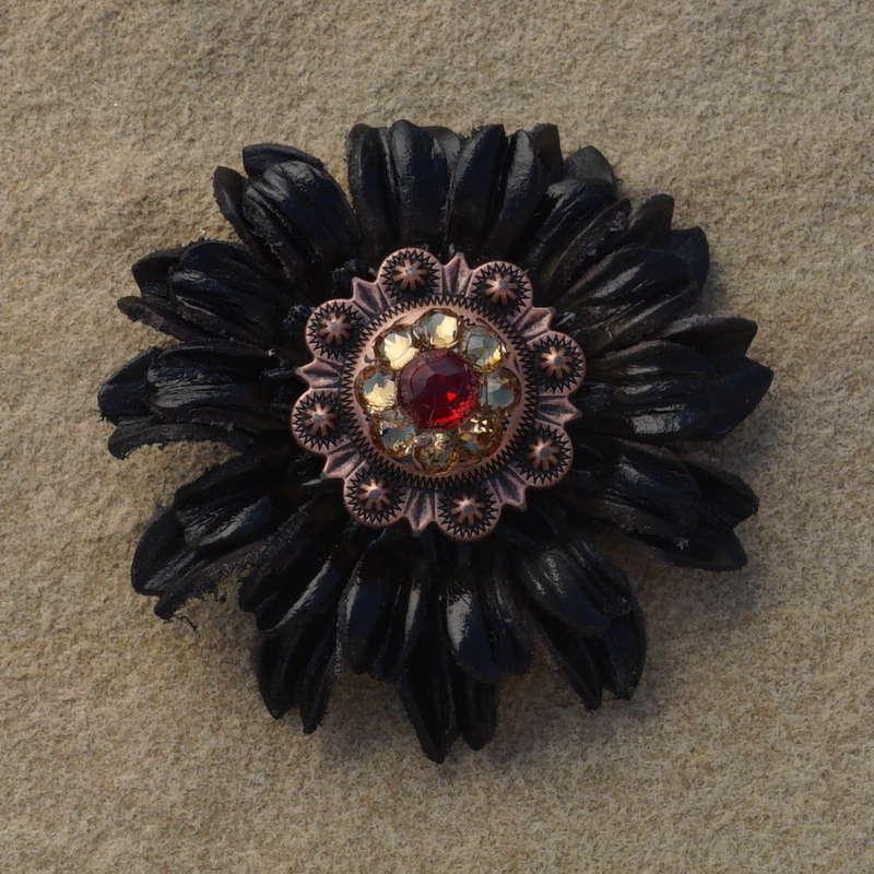 Black Daisy Flower With Copper Ruby and Champagne 1" Concho