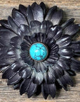 Hand Painted Leather Flowers - Daisies - Round Turquoise Cabochons