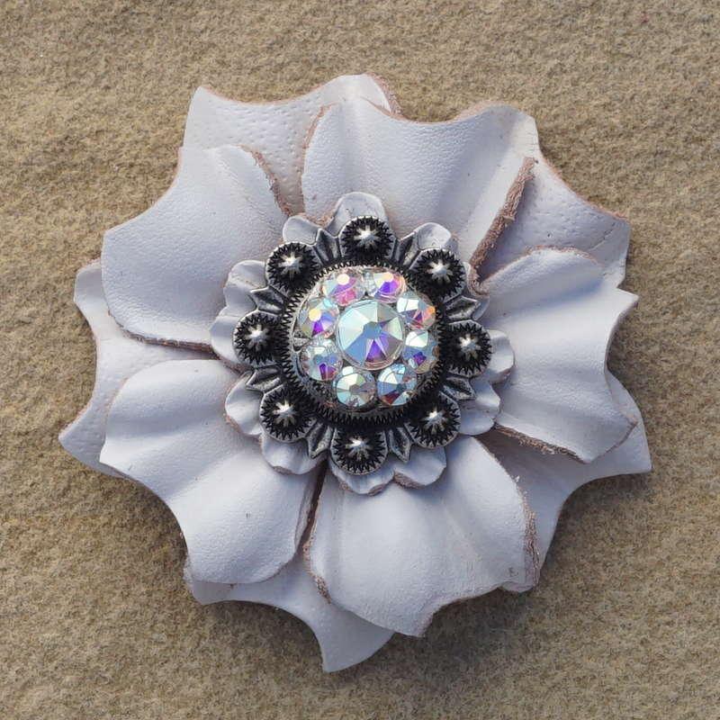 White Carnation Flower With Antique Silver AB 1" Concho