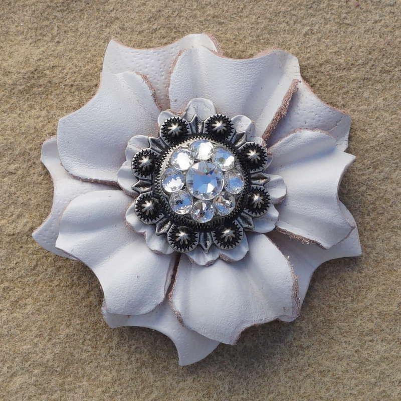 White Carnation Flower With Antique Silver Clear 1" Concho