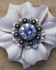 White Carnations Leather Flowers - 1" Crystal Conchos - Options