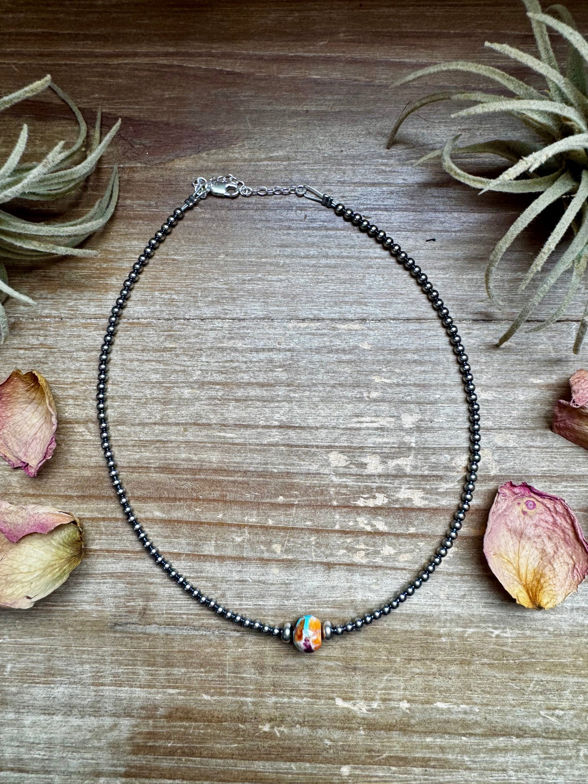 14-Inch Sterling Silver Pearl &amp; Mojave Bead Choker