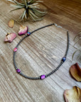 5 Pink dye Turquoise Choker and Sterling Silver Pearls