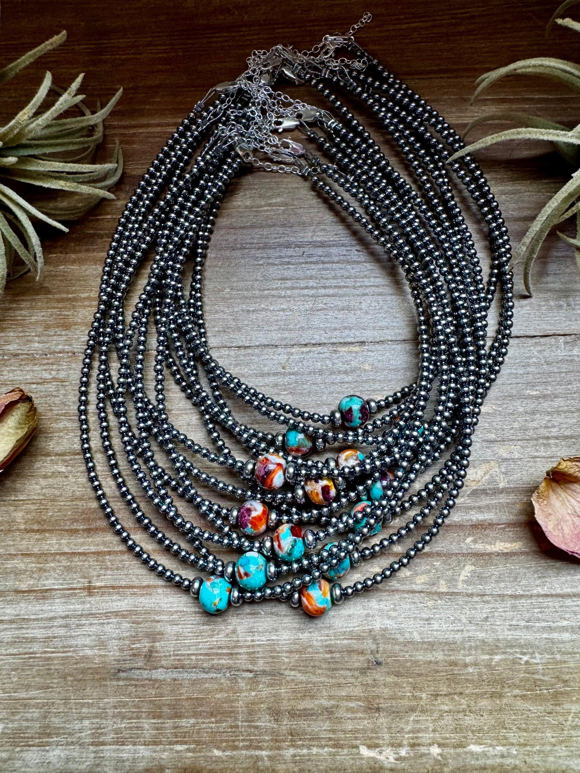 14-Inch Sterling Silver Pearl &amp; Mojave Bead Choker