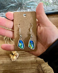 Blue/green dangle and Sterling silver pearls earrings - cowgirl earrings