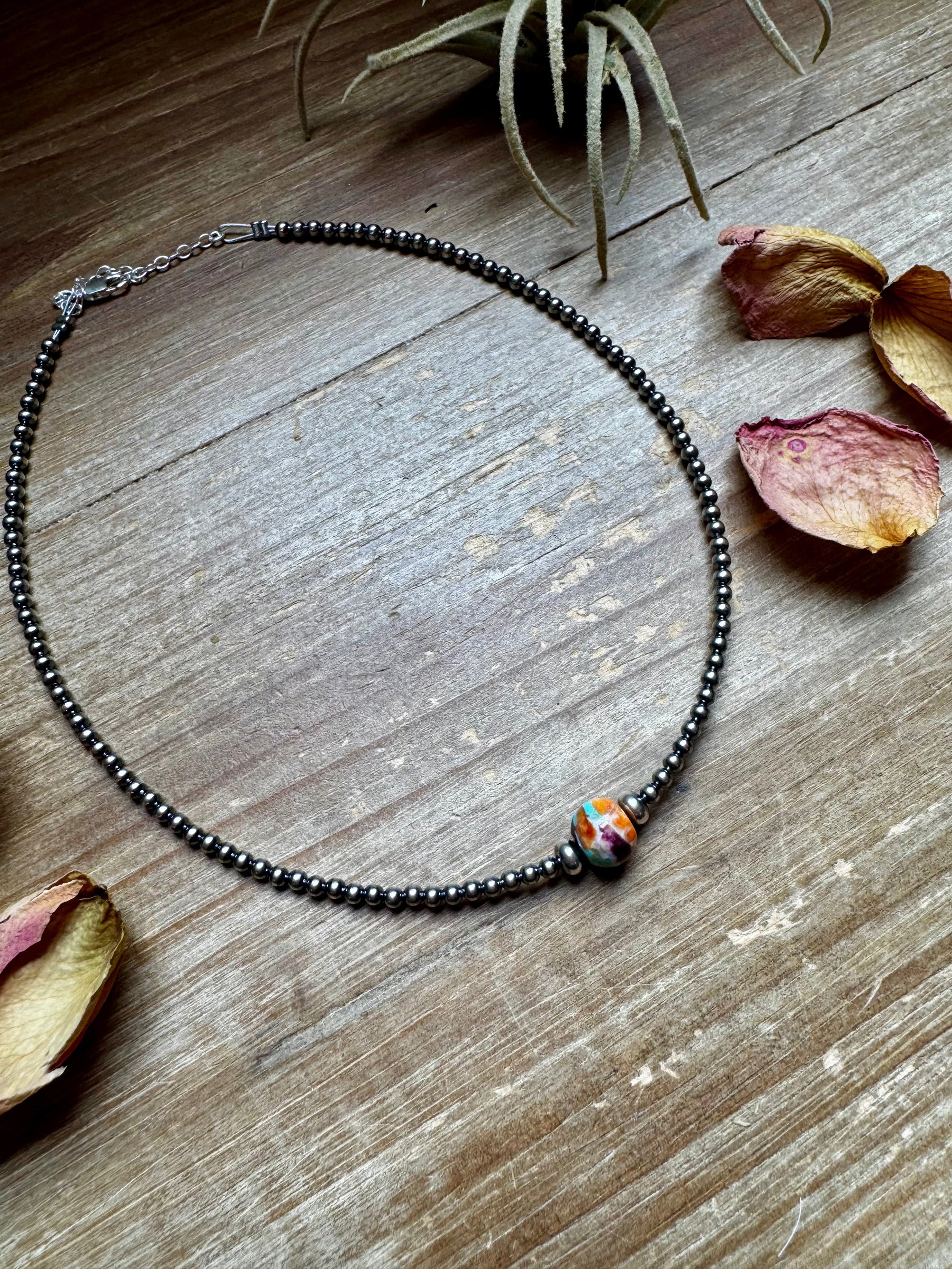 14-Inch Sterling Silver Pearl &amp; Mojave Bead Choker